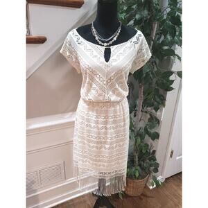 Bluet Womens White Polyester Round Neck Short Sleeve Knee Length Dress Size 16